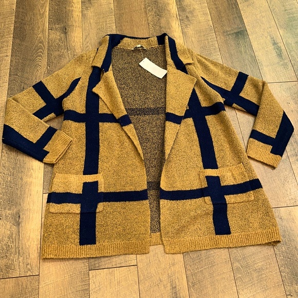 new directions Sweaters - Camel and Navy Open Cardigan NWT!